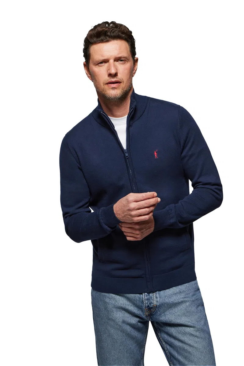 Polo Club Cardigan Uomo Cotone con Cerniera e Logo Ricamato