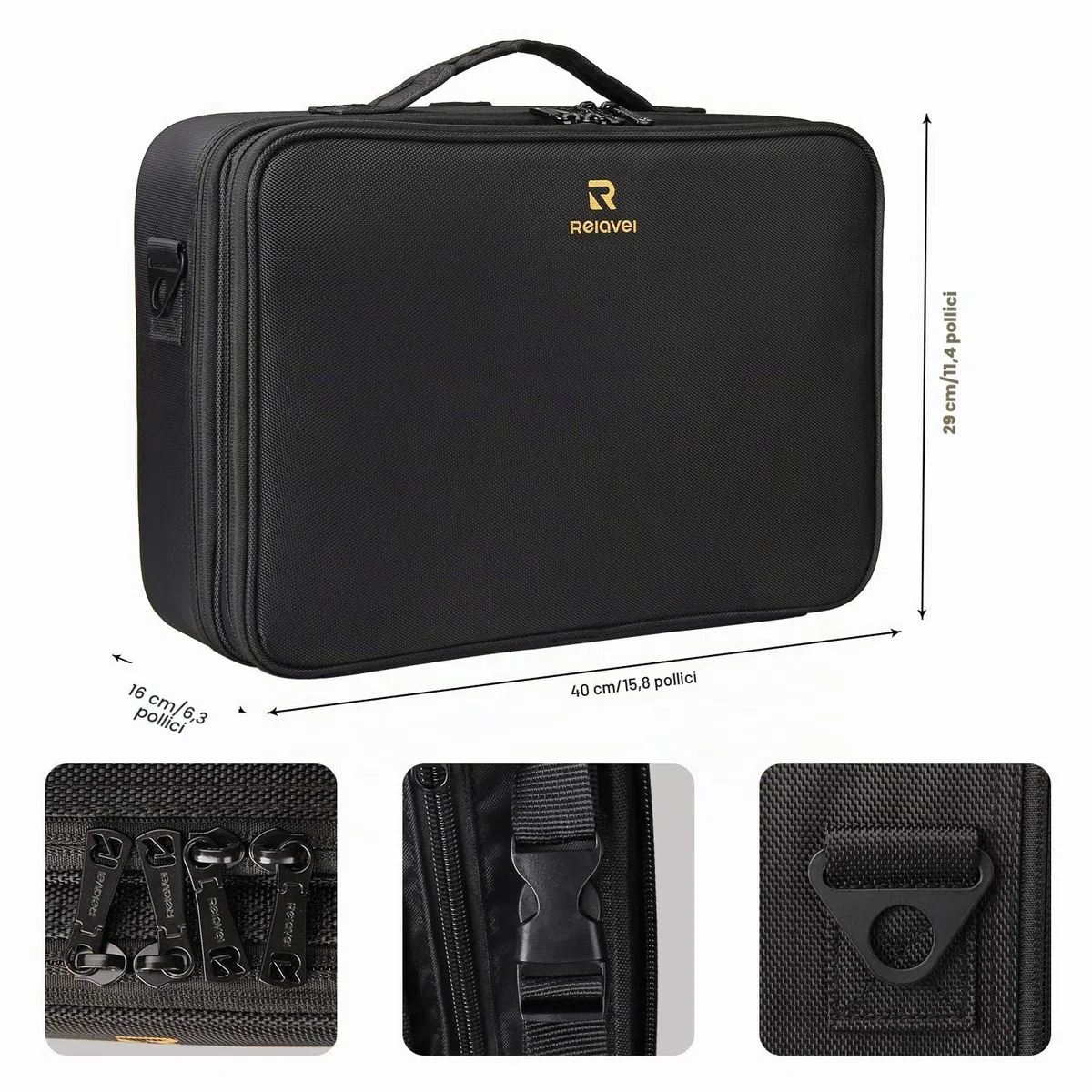 Relavel Borsa cosmetica grande borsa per il trucco da viaggio borsa per il trucco professionale borsa organizer per unghie portatile scatola organizer per trucchi artista (nero-L), nero-L,