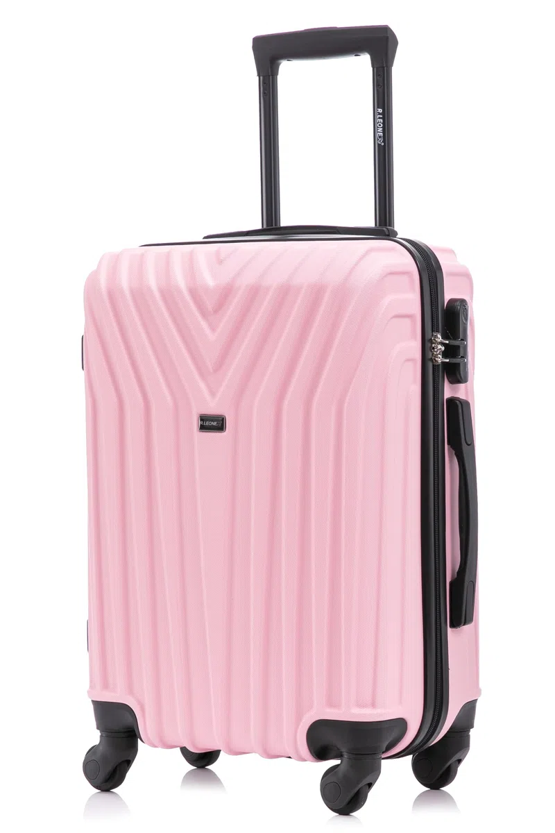 R.Leone Valigia da 1 Fino a Set 4 Trolley Rigido grande, medio, bagaglio a mano e bagaglio EasyJet 45X36X20cm 4 ruote in ABS 9002 (Rosa Pastello, L Misura Grande)