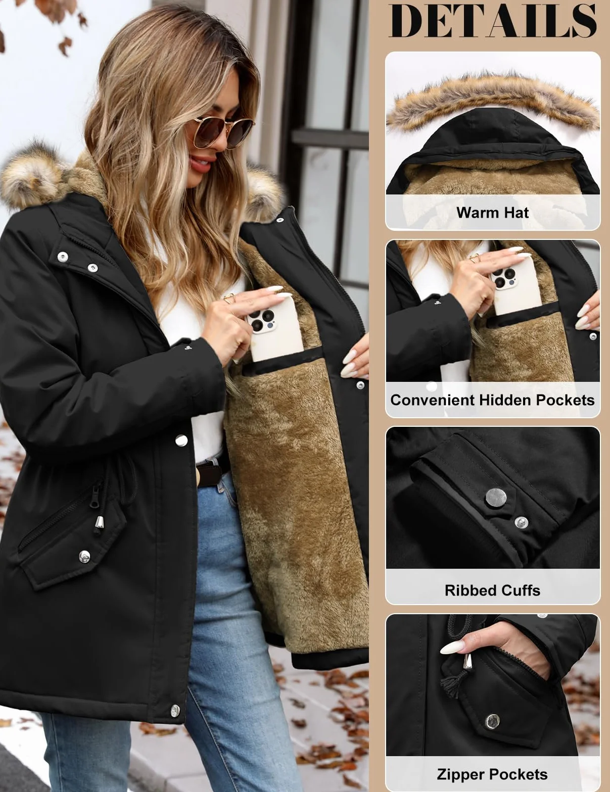UMIPUBO Cappotto Giubbotto Donna Invernale Parka Giacca Caldo Cappotti Imbottita con Cappuccio Rimovibile Antivento Media Lugghezza Impermeabile Giubbino in pile Outdoor