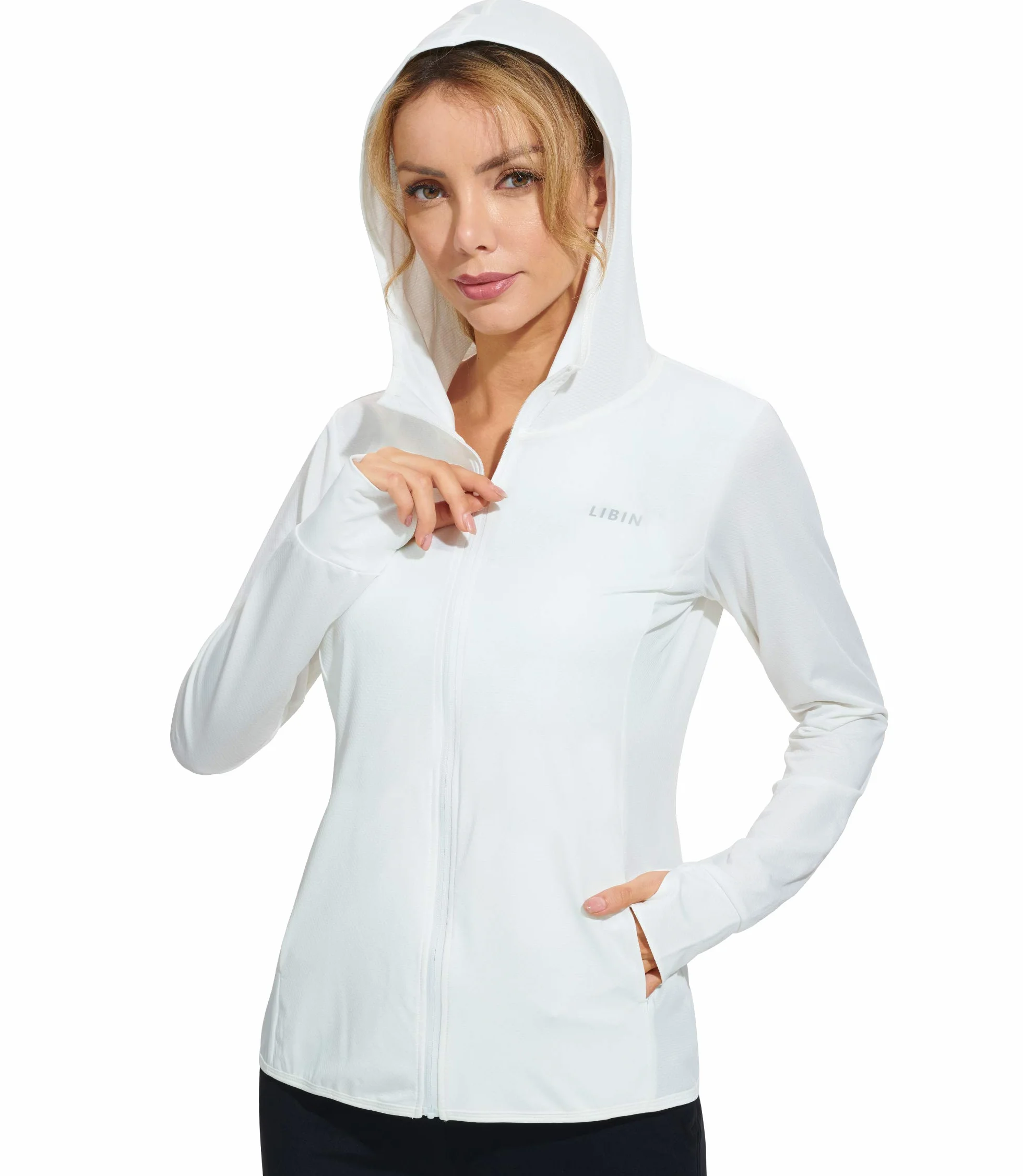 Libin Felpa Donna UV Cappuccio con Zip Completa Giacca Sportiva Protezione Solare Running Surfing Trekking Felpa con Cappuccio Tasche