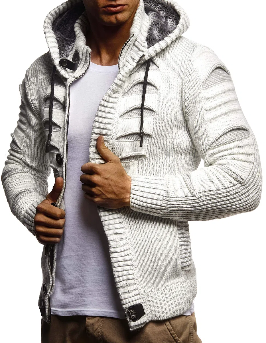 Leif Nelson Giacca Uomo in Maglia con Cappuccio Cardigan LN-5605
