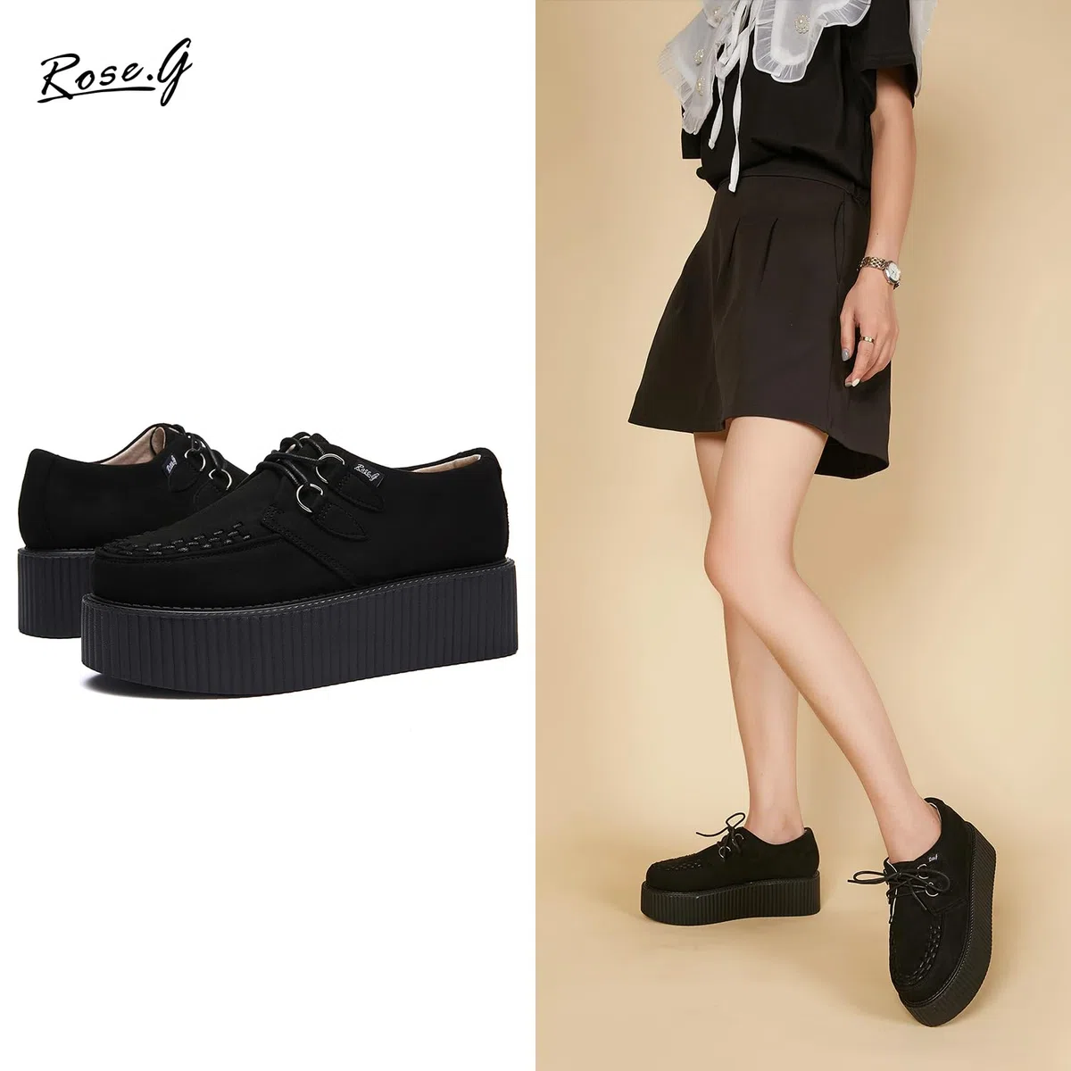 RoseG Scarpe Stringate da Donna Piattaforma Gote Punk Creepers