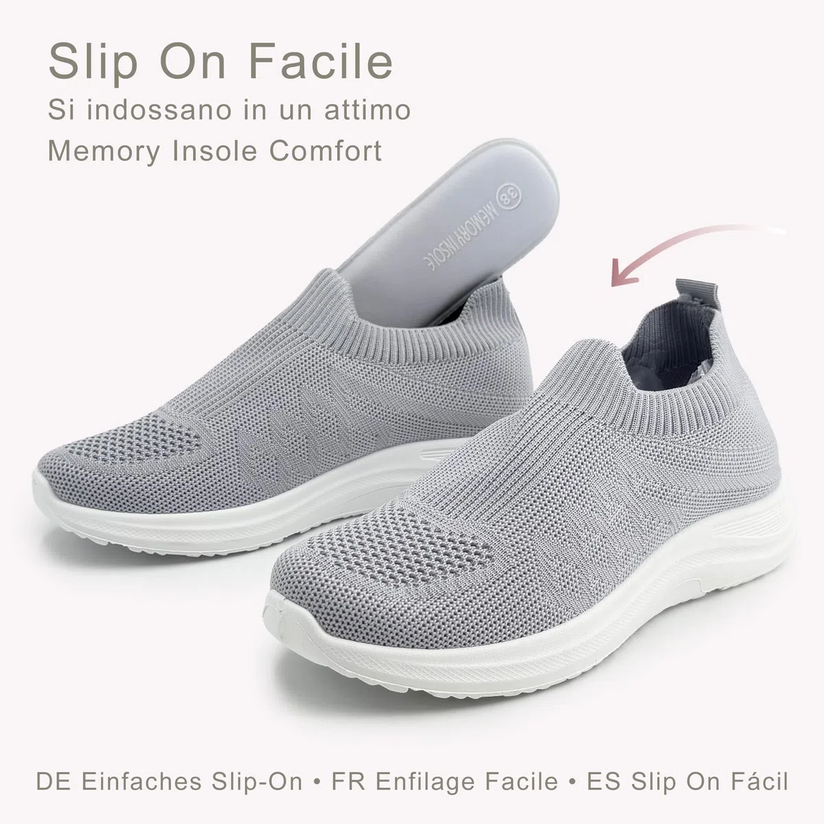 JOMIX Scarpe Slip On Donna Traspiranti in Maglia Elasticizzata Sneakers Casual Senza Lacci per Camminare Tempo Libero Viaggio Lavoro Leggere con Soletta Memoria Morbida Comoda