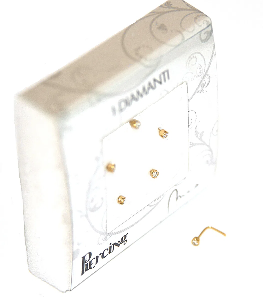 Mia Gioielli - Piercing Diamante - Orecchino Naso Oro Giallo 18k (750) con Brillante 0.01 carati - stile Griffo - Anallergico Donna - F-06932-0G00