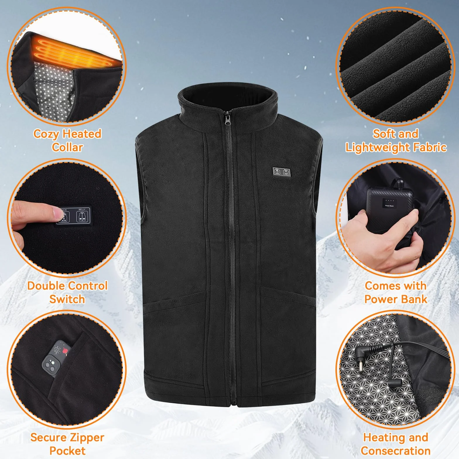Tiazhan Gilet Riscaldato, con Batteria(16000 mAh)/3 Temperature Regolabili, Gilet Riscaldante Leggero, Intelligente e Ricaricabile, Giubbotto Riscaldato, per Uomo e Donna, Sci All'aperto, Campeggio