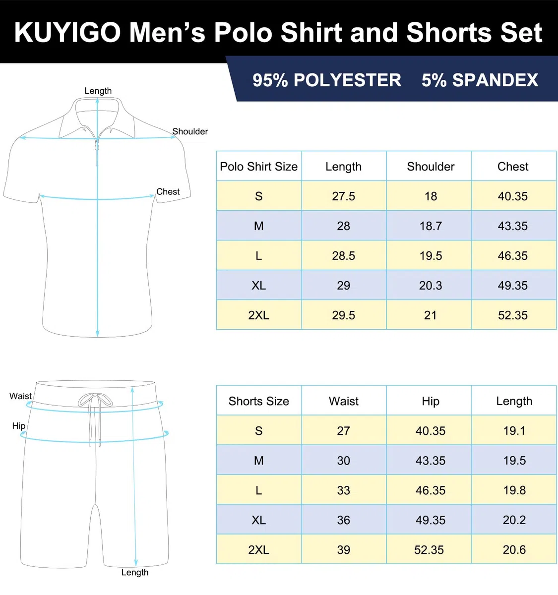 KUYIGO Polo e pantaloncini estivi da uomo, set da 2 pezzi, abbigliamento alla moda casual