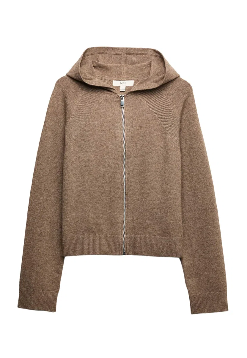 Marks & Spencer Uomo a Maglia con Zip Corto Felpa con Cappuccio – vestibilità Regolare – con Stretch