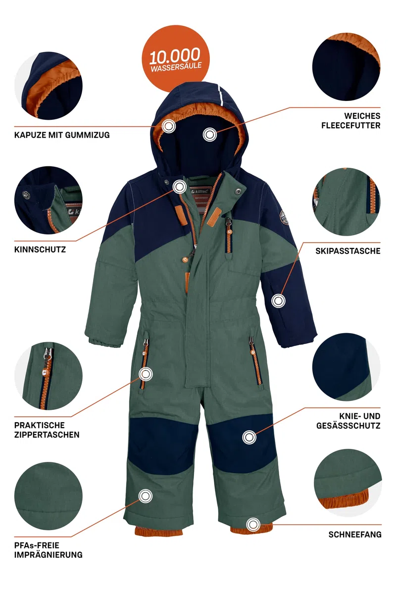 Killtec Kesley Mini Tuta da sci/tuta da neve con cappuccio e ghetta antineve Unisex - Bambini e ragazzi