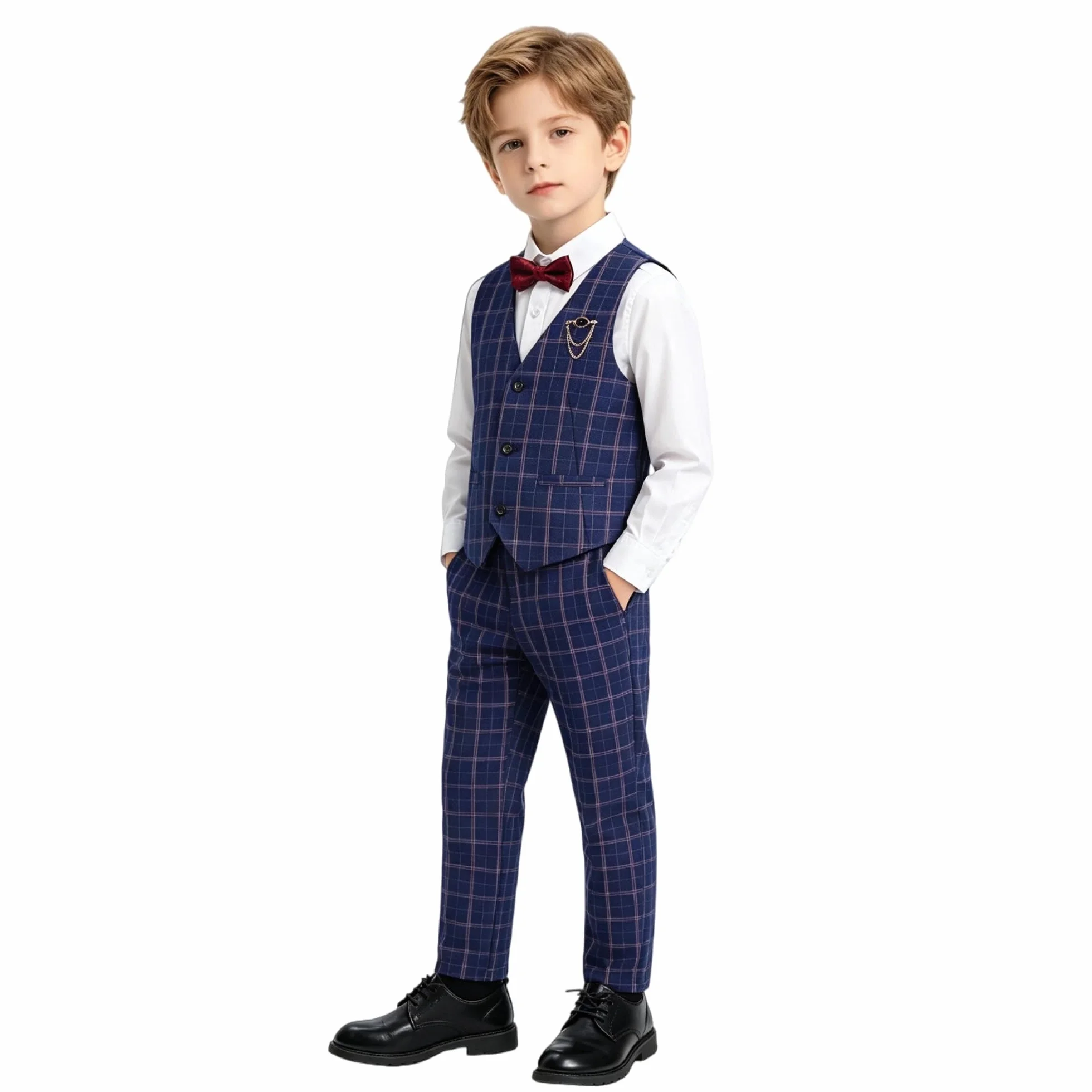 LOLANTA 4 Pezzi Ragazzo Panciotto Elegante da Completo,Gilet Panciotto da Cerimonia, Set de Gilet,Camicia,Pantaloni, Papillon