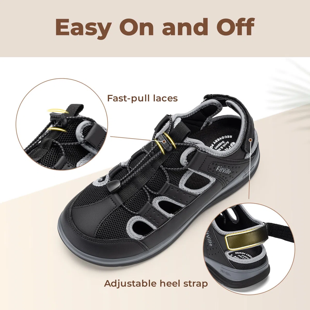 FitVille Sandali Larghi Estivi da Donna Traspiranti e Comodi con Chiusura Elastica a Lacci e Strappo per l'Outdoor