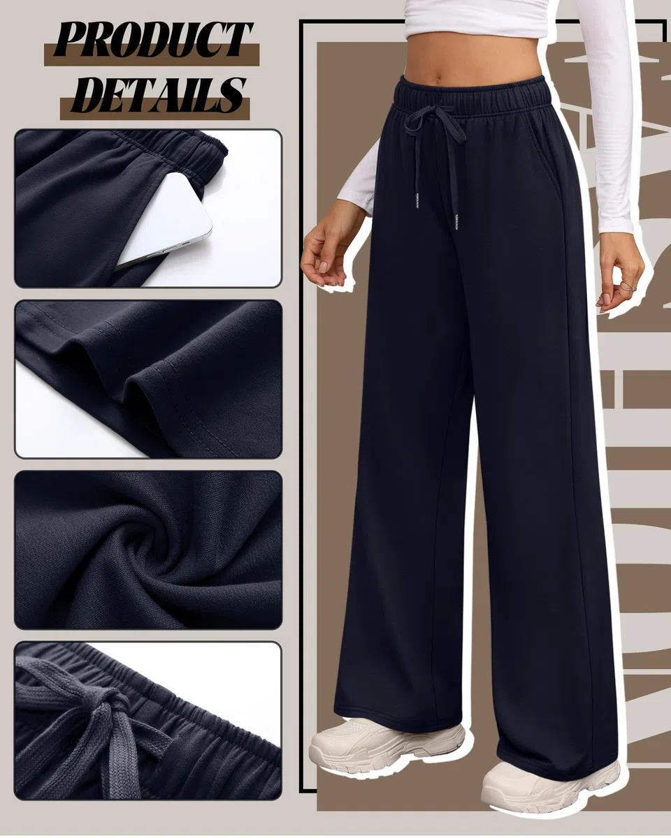 Riyiper Confezione da 3 Pantaloni da Tuta a Gamba Larga da Donna con Coulisse Dritti Vita Elastica Jogging e Tasche