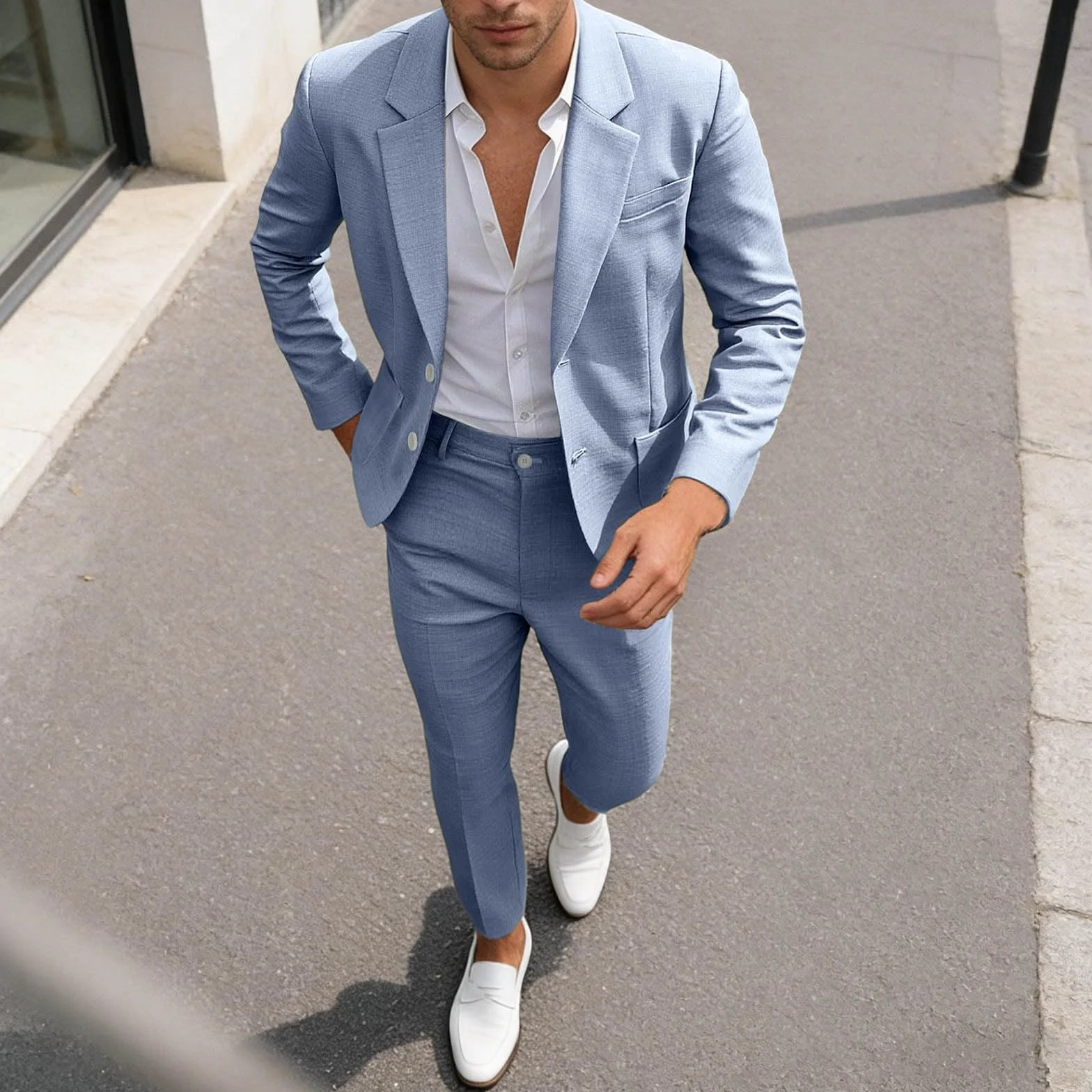 Generico Abito Elegante da Uomo Gessato Tutte Le Stagioni Completo Giacca e Pantalone Vestito a Righe Formale Due Pezzi Casual Elegante Matrimonio Regalo