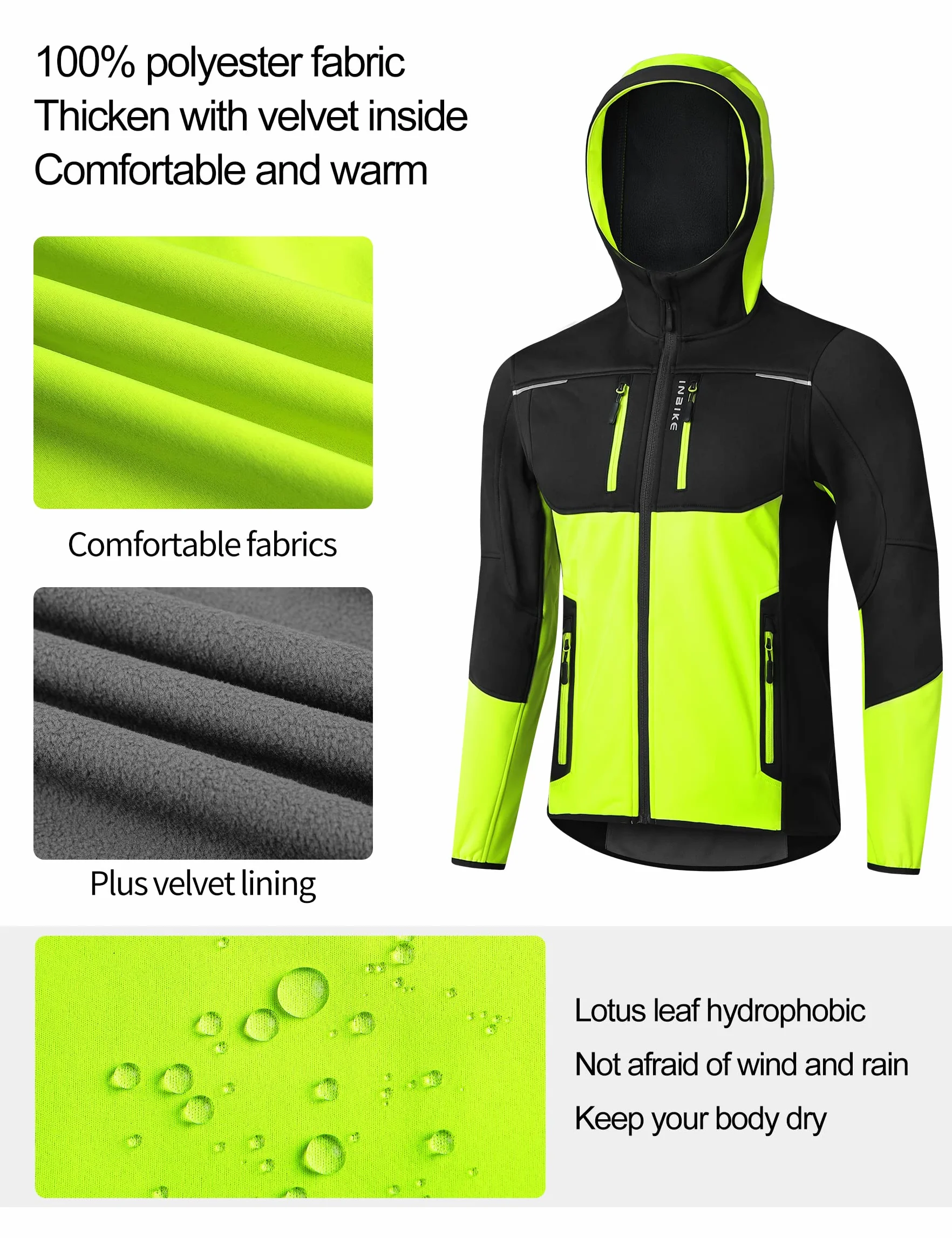 INBIKE Giacca Softshell Uomo Invernale Giacca Ciclismo Uomo Invernale Impermeabile Giacca Trekking Corsa Running Bici Running Bicicletta