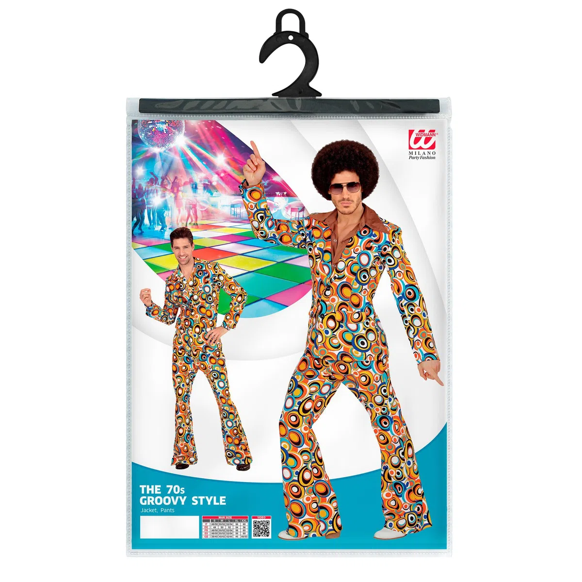 W WIDMANN MILANO Party Fashion - Costume anni '70 completo giacca e pantaloni, hippie, reggae, flower power, disco fever, costumi di carnevale