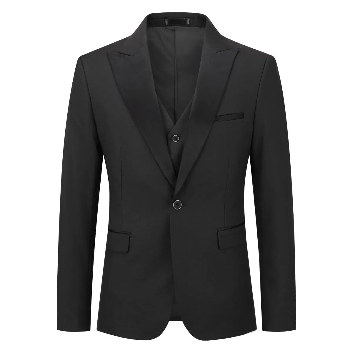 YOUTHUP Abito da Uomo Slim Fit a 3 Pezzi con Risvolto a Scialle Elegante Giacca da Smoking da Sposa con Gilet,Nero,L