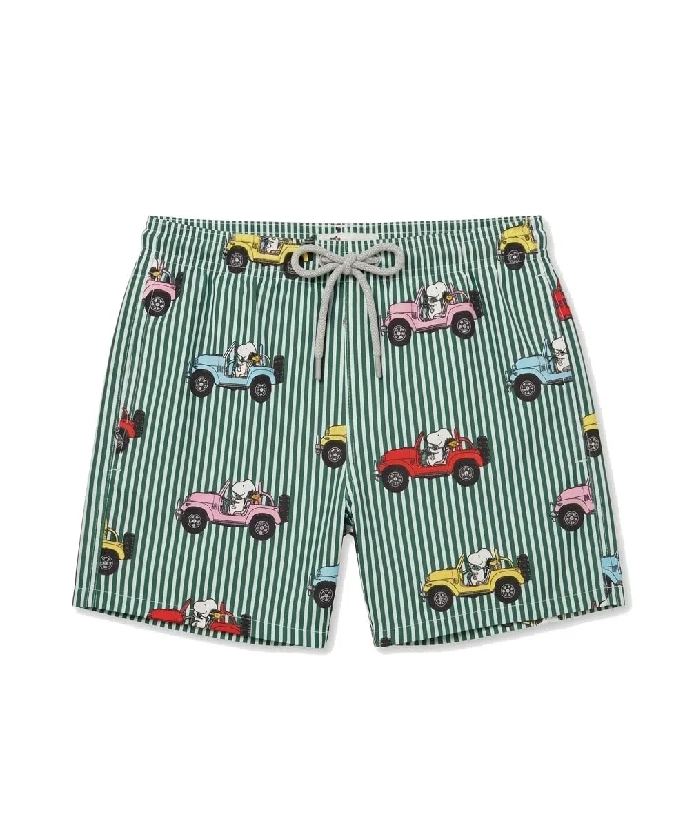 Saint Barth MC2 Costume Boxer Jean Righe Verdi e Bianche Stampa SUV Colorati