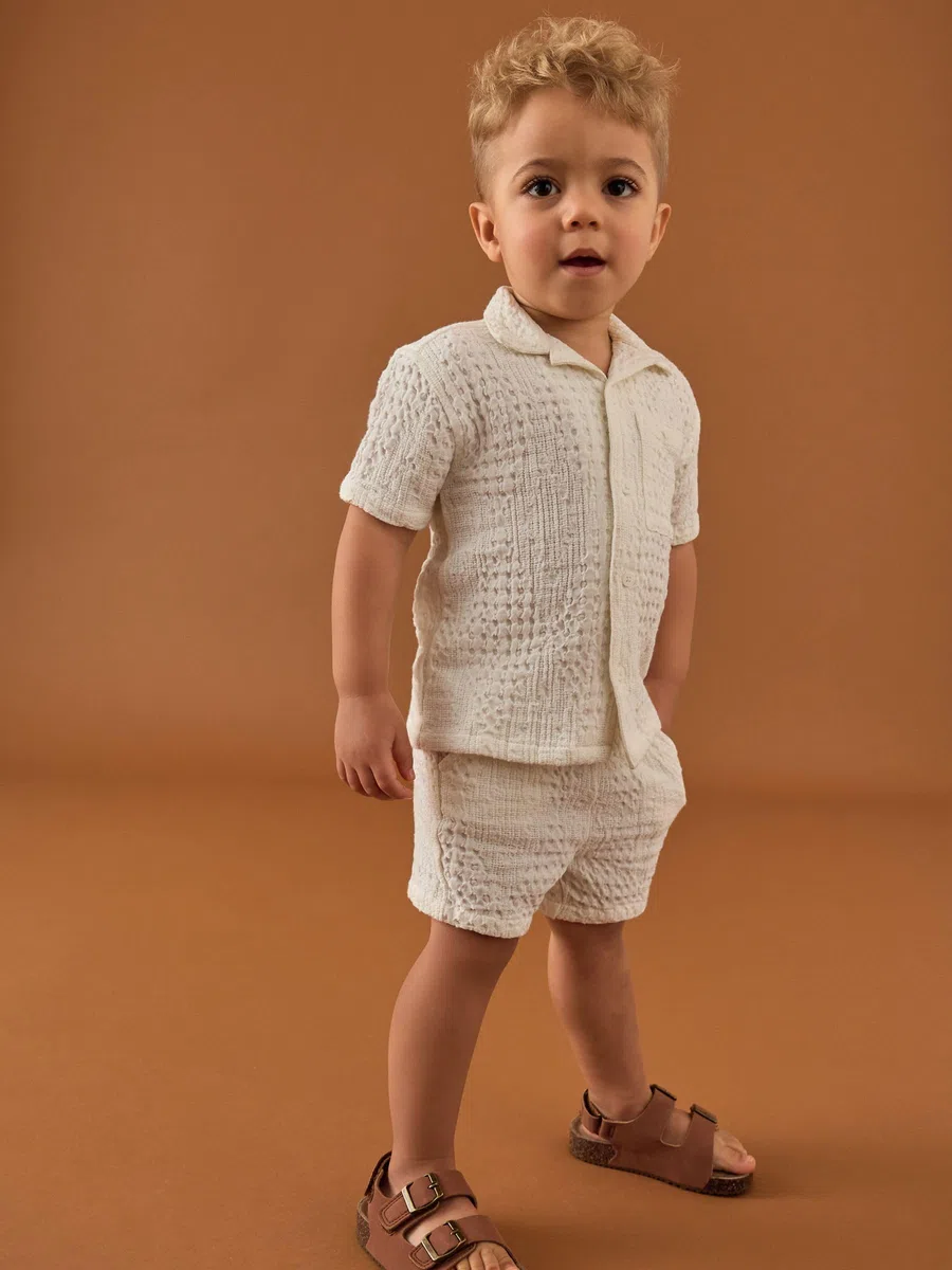 NEXT Ragazzo Completo con camicia testurizzate a maniche corte con rever e shorts