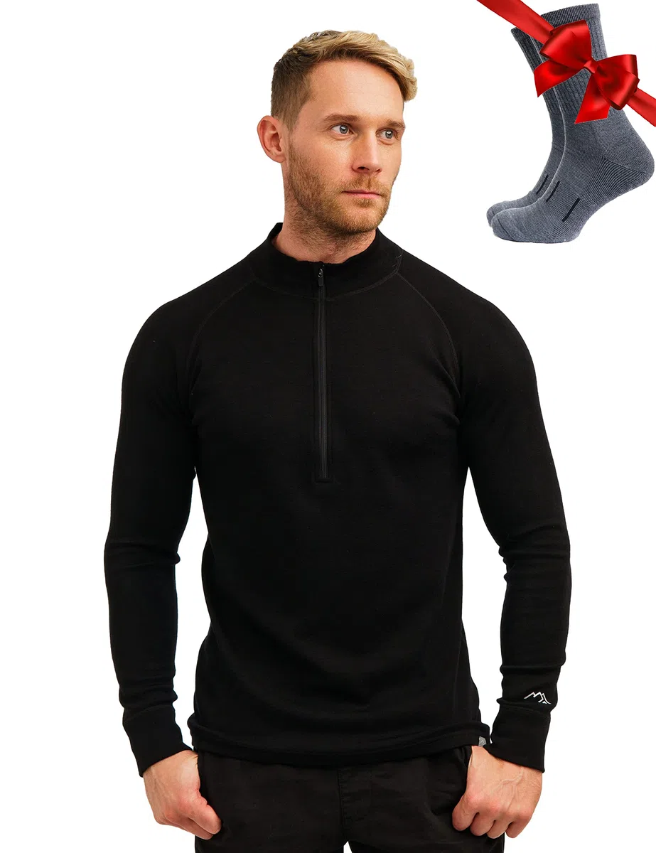Merino.tech Maglione Lana Merino Uomo Mezza Zip - Intimo Termico Lana Merino Leggero, Medio, Pesante e Calzini