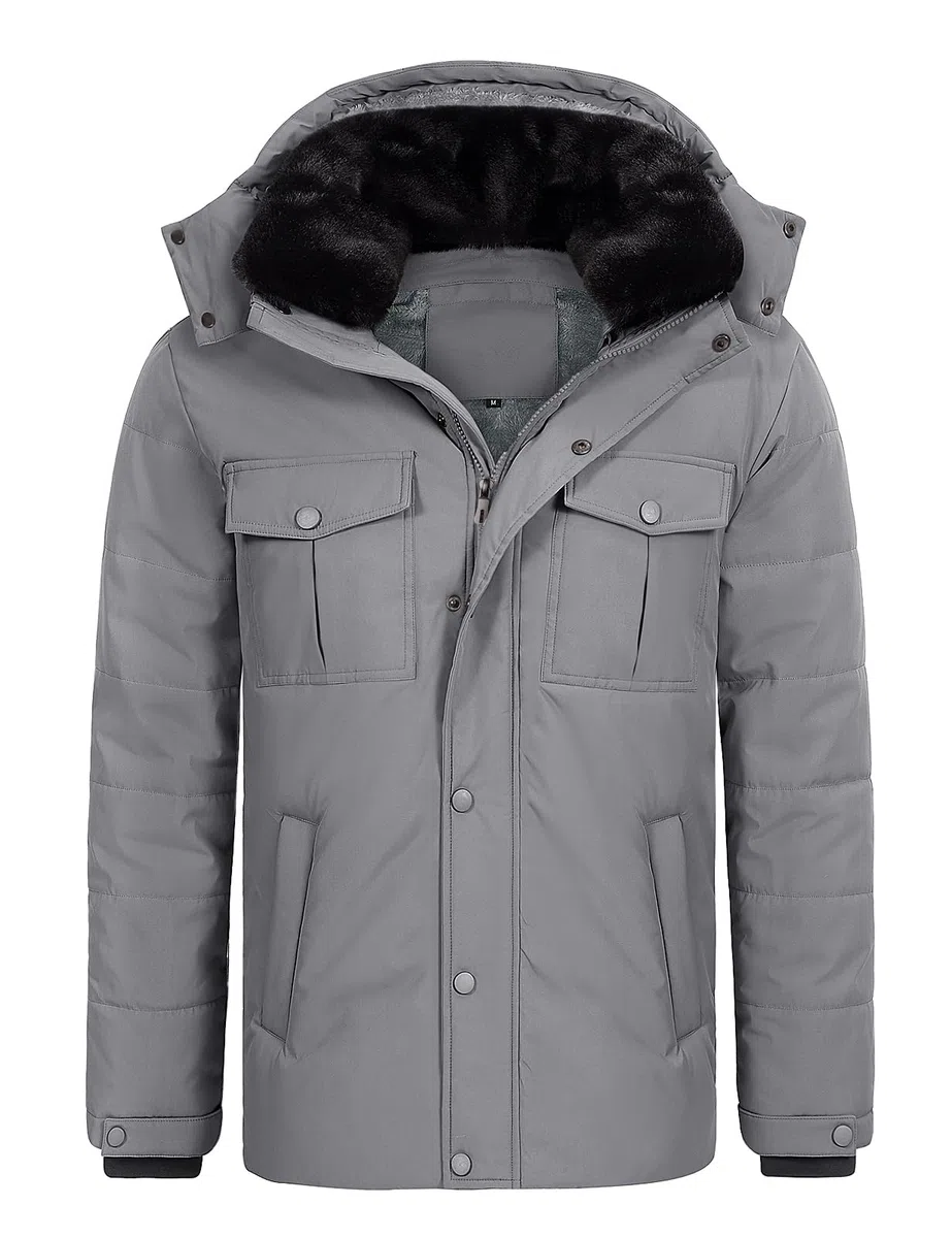 Tuopuda Uomo Giacca Invernale con Cappuccio, Giubbotto in Pile Casual Parka Cappotto Termico Imbottito Giacche con Cerniera e Tasche Giubbino Primavera Autunno