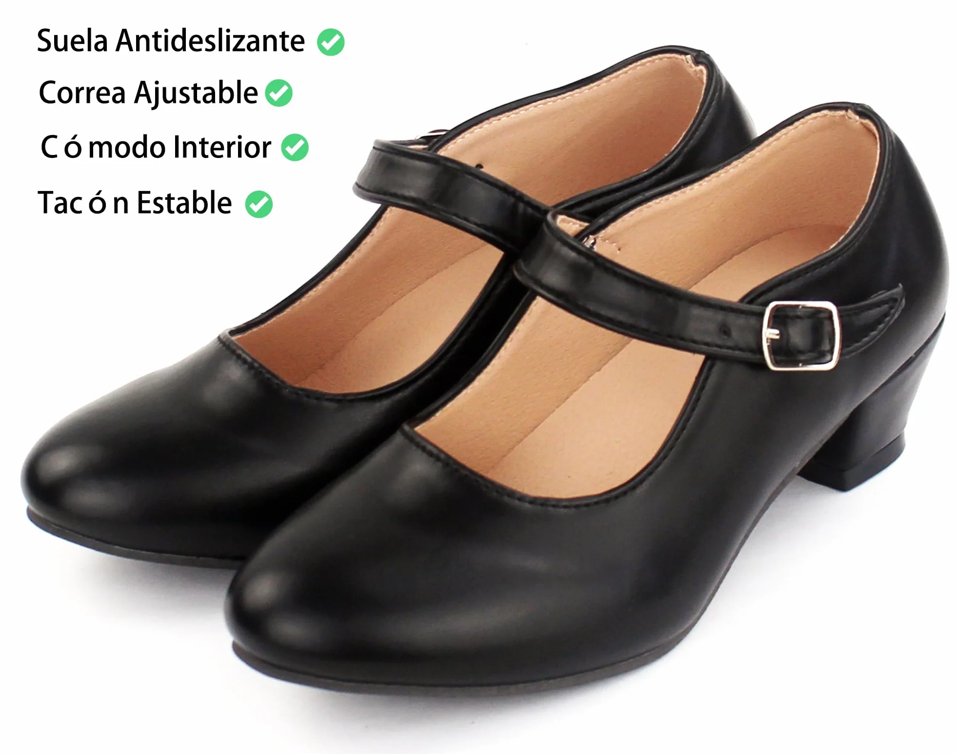 Scarpe Fenicottero Bambina Ballo Danza Sevillanas con Tacco Cinghia Regolabile, Suola Antiscivolo