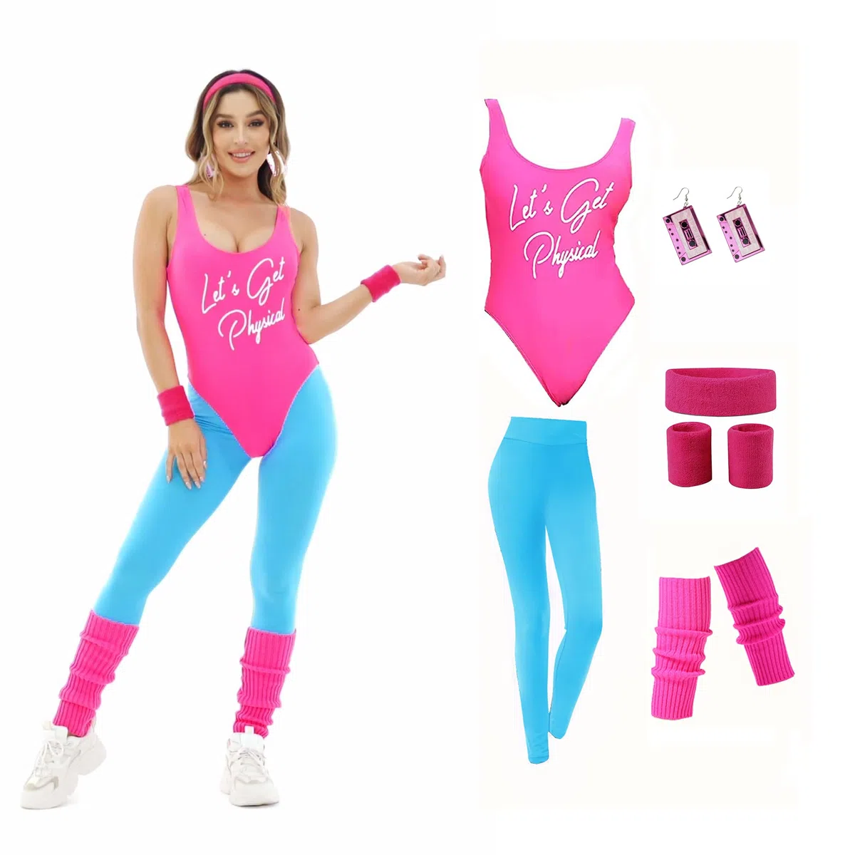 Costume Perizoma 8090 Costume da Lavoro per Le Donne nion LeggingOrecchini Fascia di Testa Fascia di Polso 808 Accessori