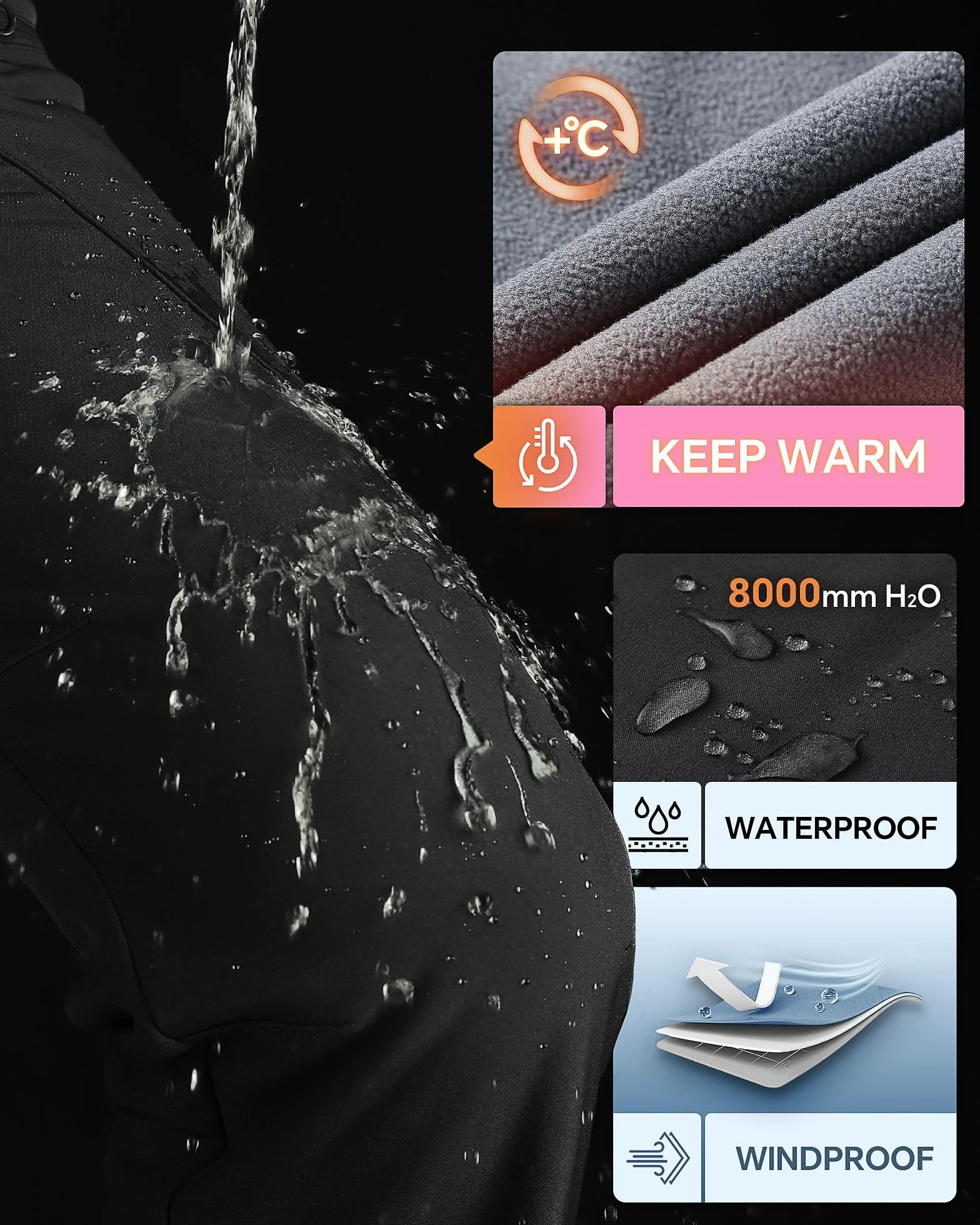 Outdoor Ventures Pantaloni da donna softshell invernali, da trekking, per attività all'aria aperta, impermeabili, antivento, con calda imbottitura