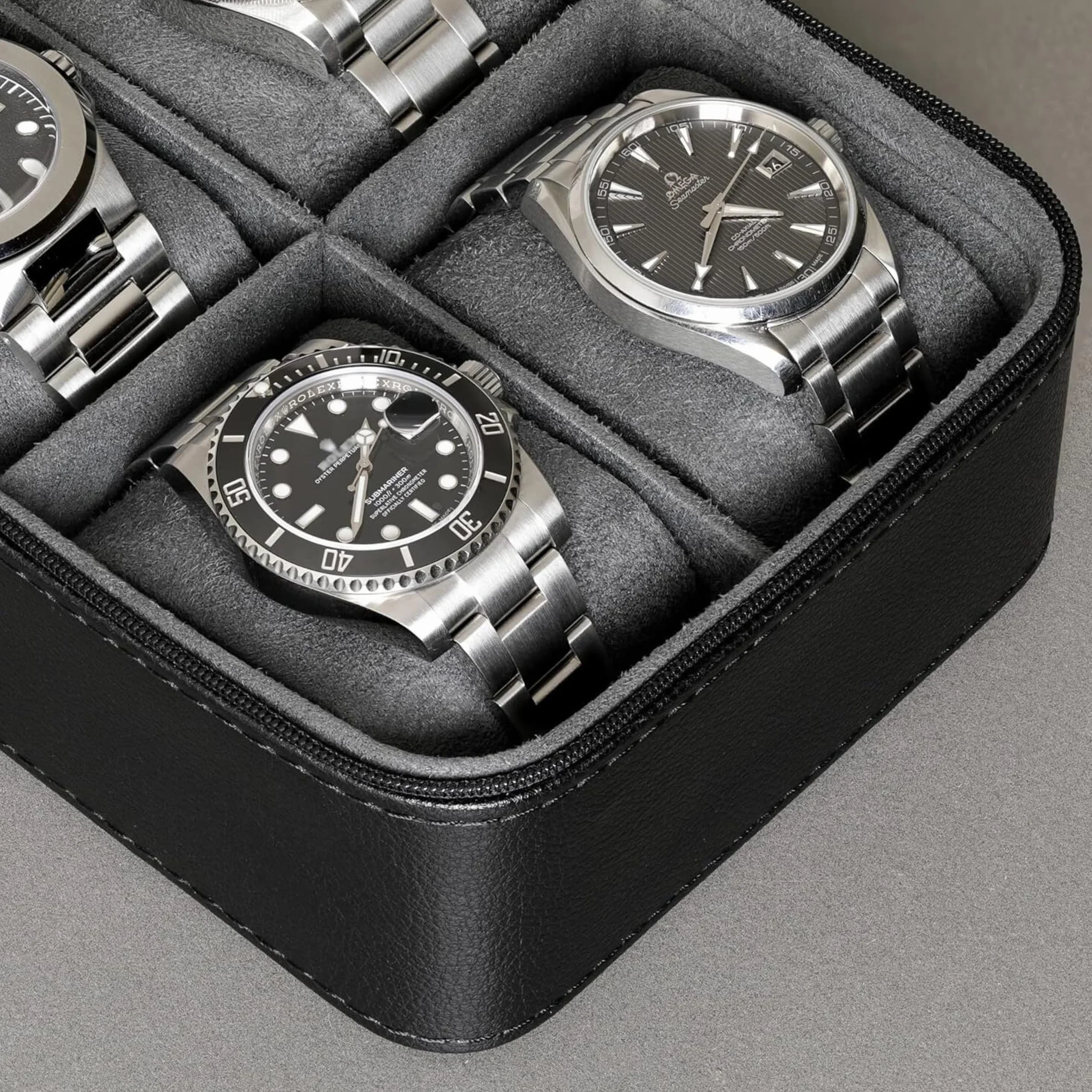 ROTHWELL Custodia da viaggio per 5 orologi, custodia per 5 orologi, resistente custodia portatile con cerniera, adatta a tutti gli orologi da polso e orologi intelligenti fino a 50 mm, custodia per