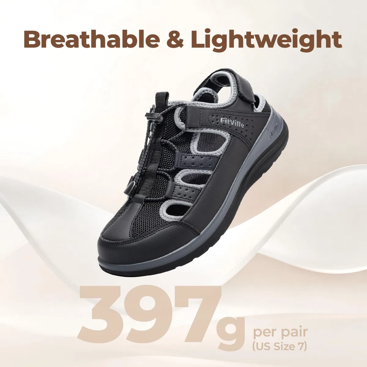 FitVille Sandali Larghi Estivi da Donna Traspiranti e Comodi con Chiusura Elastica a Lacci e Strappo per l'Outdoor