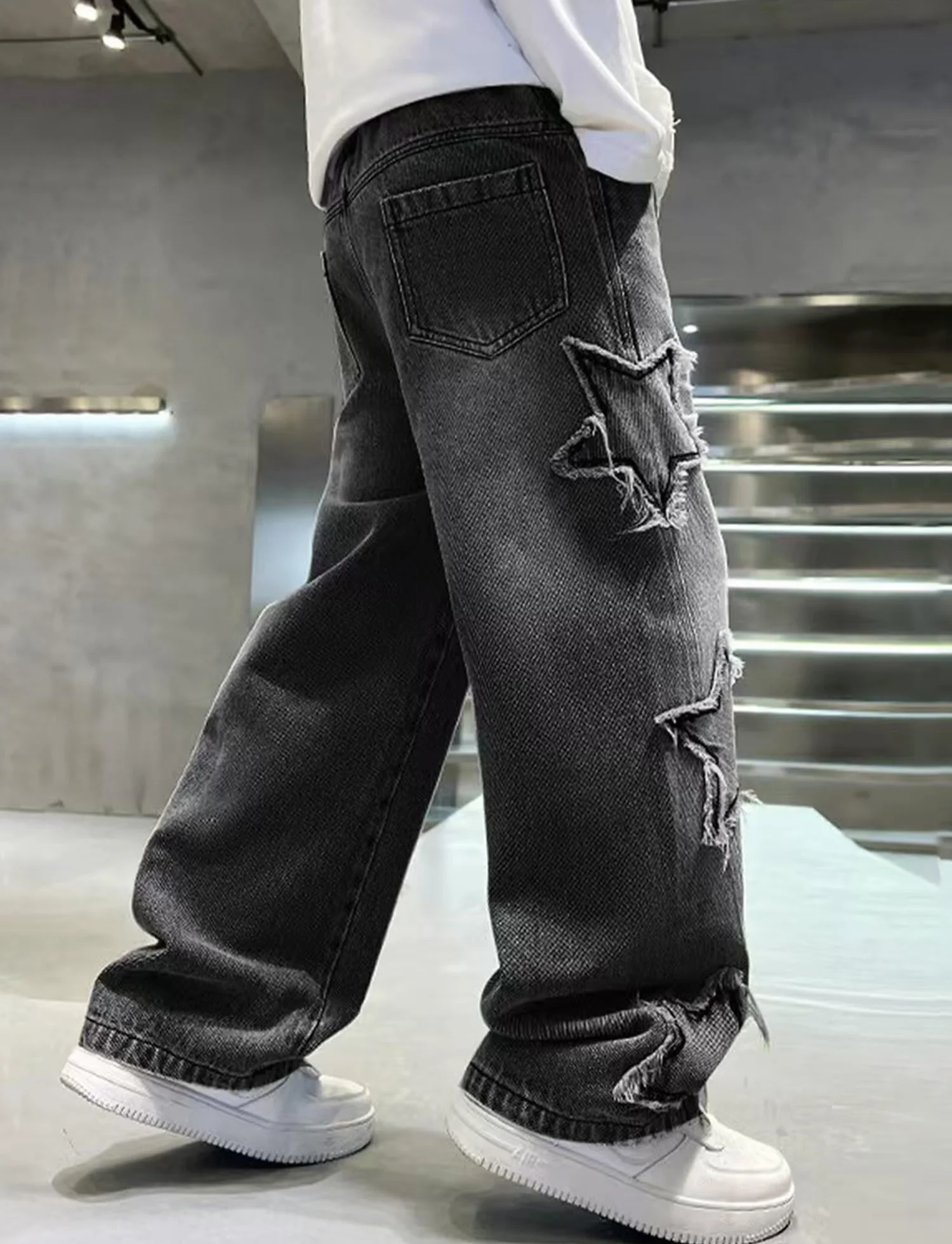 Happy Cherry Jeans Baggy Bambini Pantaloni Larghi Vita Elastica Ragazzi Pantaloni in Denim Vintage Moda Streetwear con Tasche 5-14 Anni