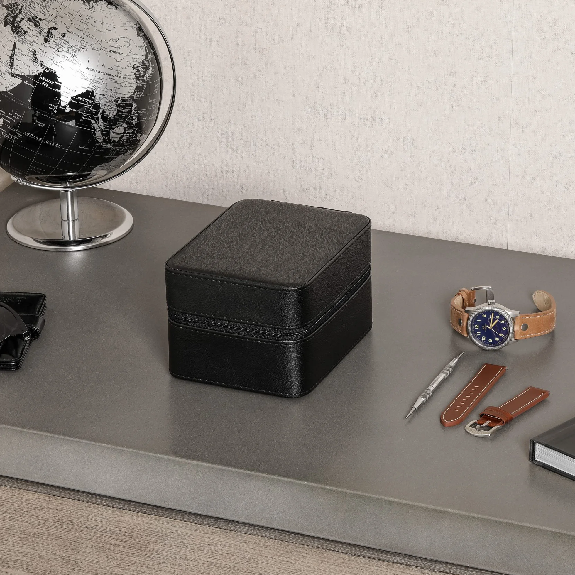 ROTHWELL Custodia da viaggio per 5 orologi, custodia per 5 orologi, resistente custodia portatile con cerniera, adatta a tutti gli orologi da polso e orologi intelligenti fino a 50 mm, custodia per