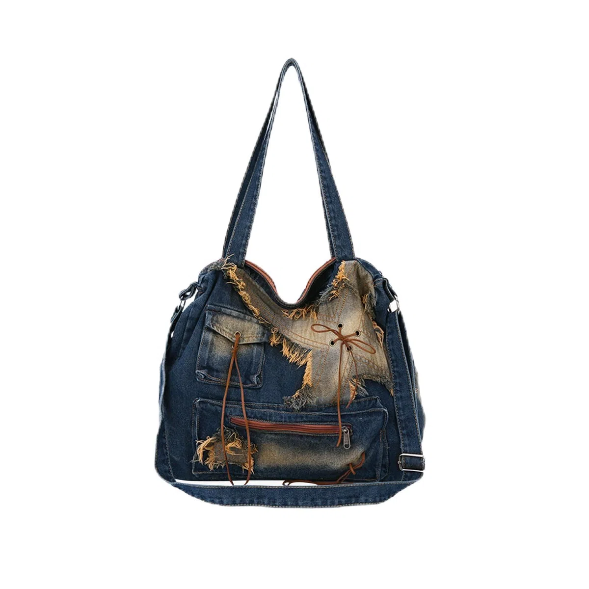 CORIOS Borsa a Tracolla Donna in Denim Grande Capacità a Mano e Spalla in Jeans Casuale Tote Leggero Messenger Retro per la Spesa Blu