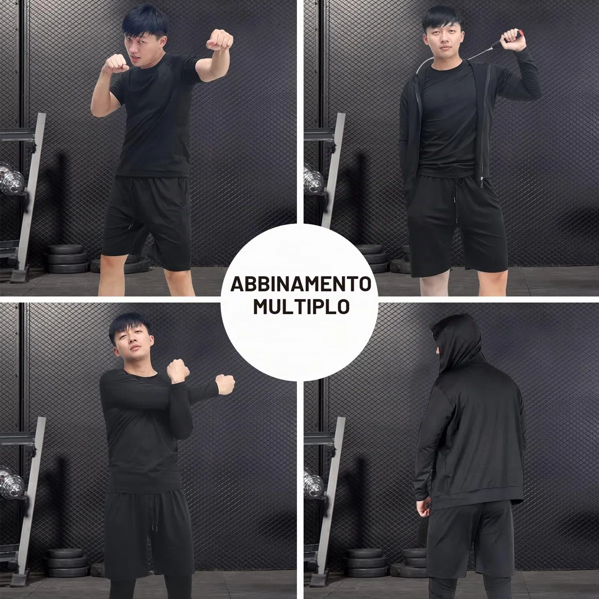 JULY'S SONG 5 Pezzi Fitness Palestra Completi Sportivi Uomo Abbigliamento Sportivo Allenamento Compressione Camicia Pantaloncini Leggings Set