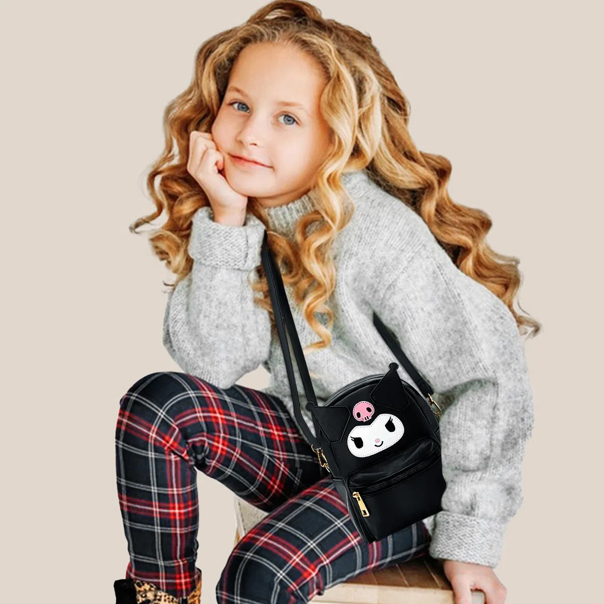 Kuromi Zaino Kawaii Kuromi pelle PU Accessorio per borse plastica My Melody, Sanrio per ragazze con piccola borsa carina Kitty Nero