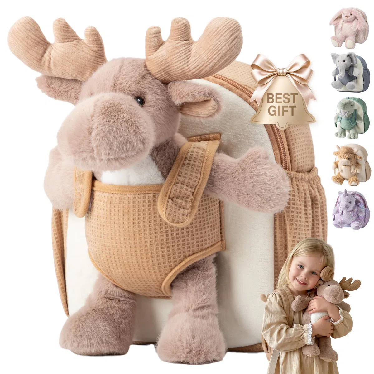 Moonkie Hug & Go Zainetto Bambina, Zaino Bambino Coniglio con Giochi Rimovibile, Zainetto Asilo Bambino 1 2 3 Anni, Zaini per Bambini in Peluche Morbide, per Asilo, Viaggio & Regali Bambini