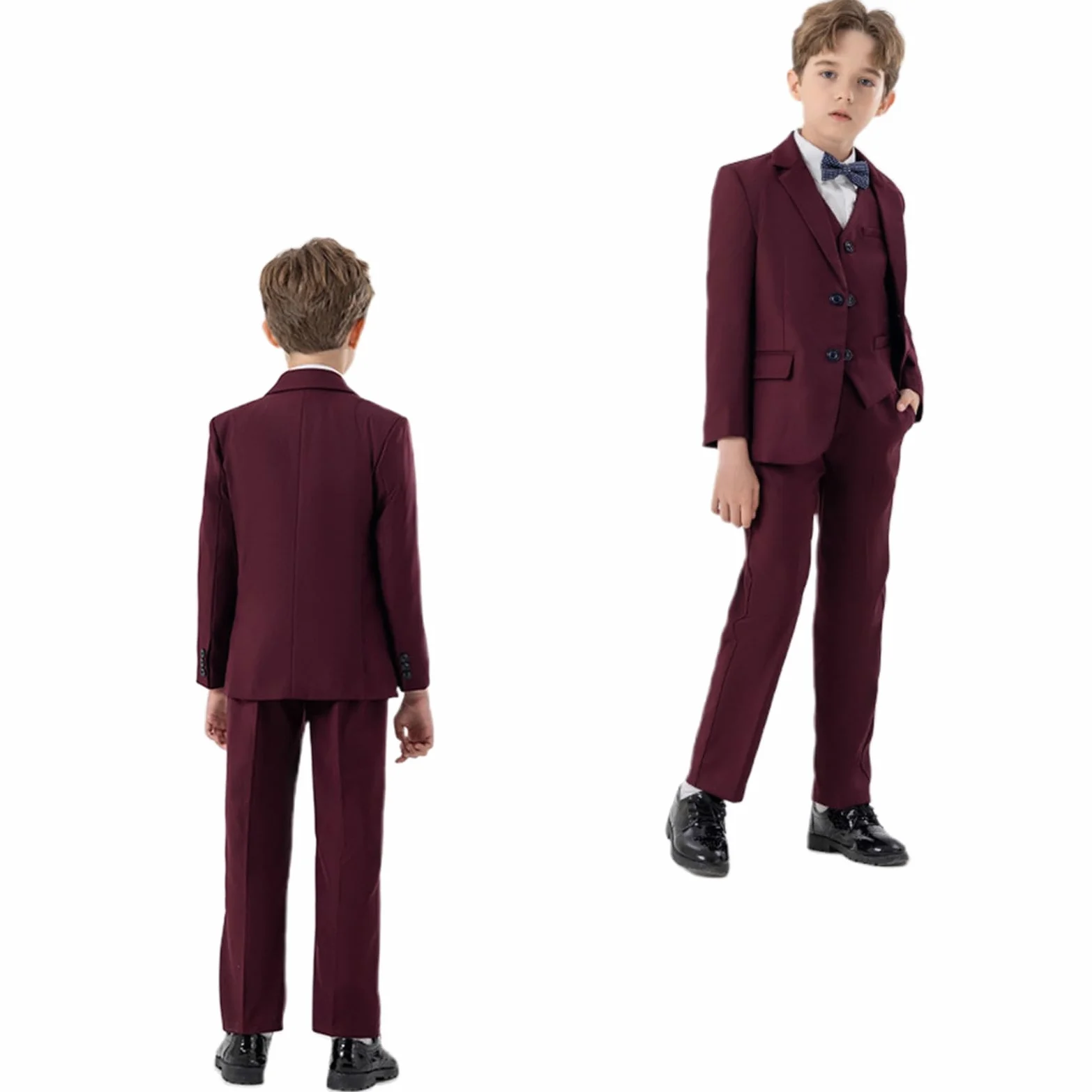 Completo Elegante Bambino Ragazzo 2-11 Anni 4 Pezzi con Blazer, Gilet,Papillon e Pantaloni Smoking Cerimonia Eleganti Prima Comunione Bambino Slim Fit Formale per Matrimoni e Occasioni Speciali,
