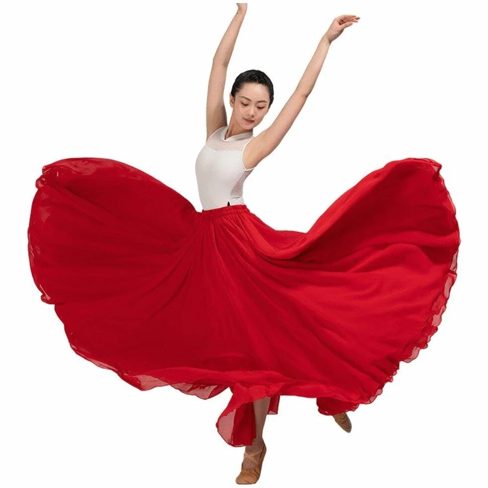 Gonna Lunga a Strati a 720 Gradi Gonna Lunga Elegante in Raso per Costume Spettacolo di Spagnolo di Danza del Ventre Flamenco