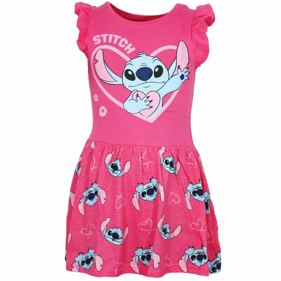 Disney Lilo & Stitch Vestito estivo da bambina con maniche a volant e stampa allover Cotone Grigio Rosa 92-128