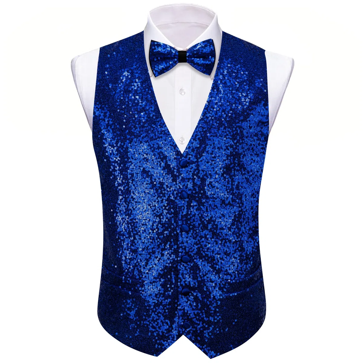 Barry.Wang Set gilet da uomo con paillettes con scollo a V, gilet lucido con papillon, per feste di fine anno, smoking, matrimonio, abito da uomo, taglie S-3XL