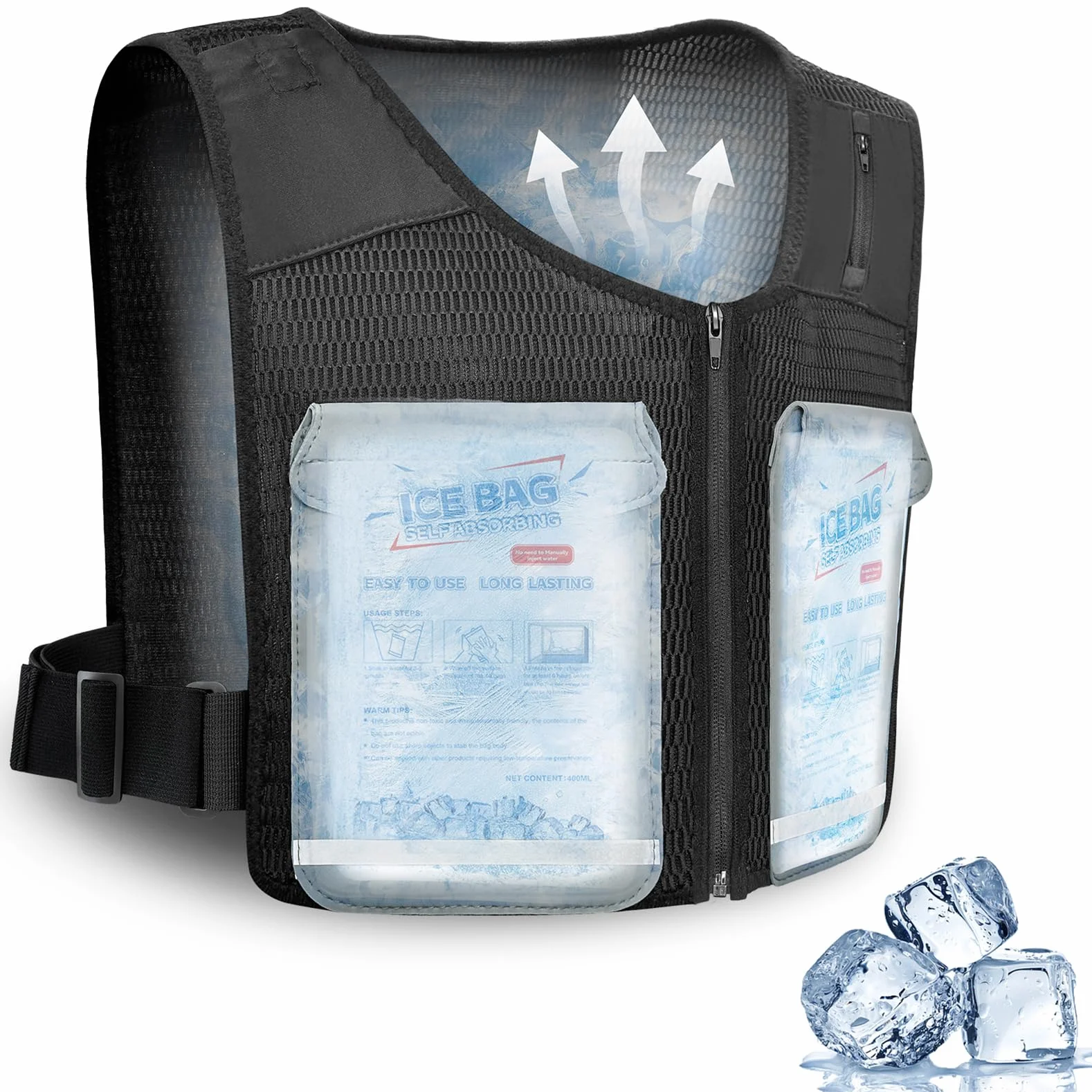 FERNIDA Giubbotto refrigerante regolabile unisex riflettente con sacchetti di ghiaccio per pesca, ciclismo, corsa, giardinaggio, costruzione, tempo di raffreddamento lungo