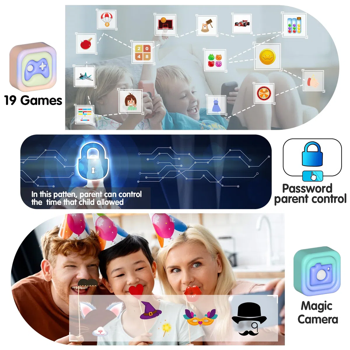 Igreeman Smartwatch Bambini-Orologio Telefon per Ragazza e Ragazzo con 19 Giochi Contapassi SOS Fotocamere Musica Torcia Audiolibro Sveglia -Orologio Intelligente per Bambini 4-12 Anni Regalo(Blu)
