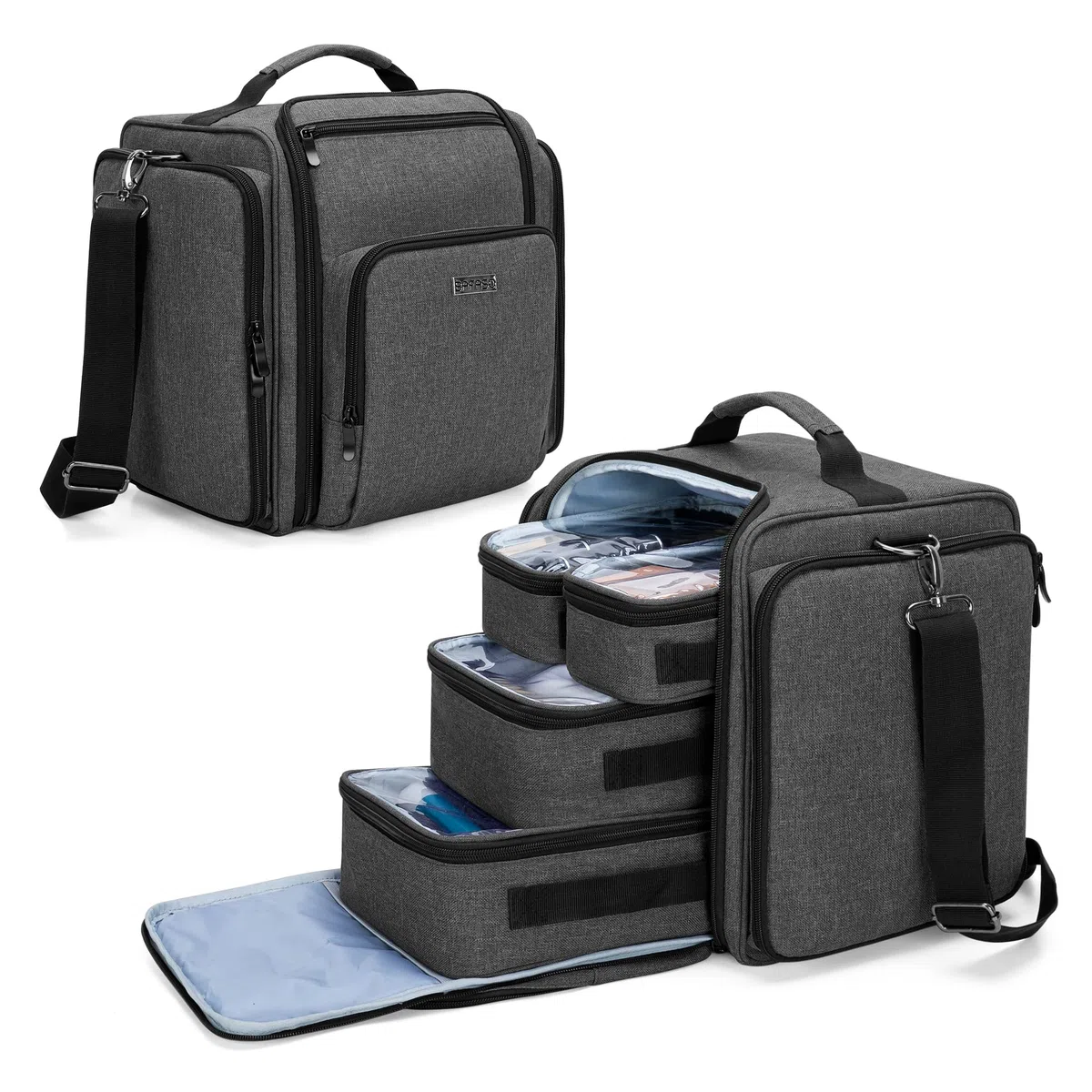 BAFASO Borsa per Trucco con 4 Tasche Interne Rimovibili, Borsa per il Trucco da Viaggio, Borsa per Cosmetici, Nero