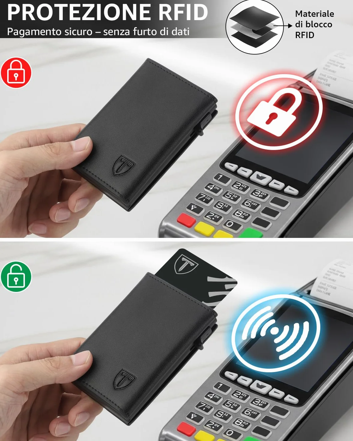 TEEHON Portafoglio Uomo Slim in Pelle con Protezione RFID, Portacarte Piccolo con Portamonete - Nero