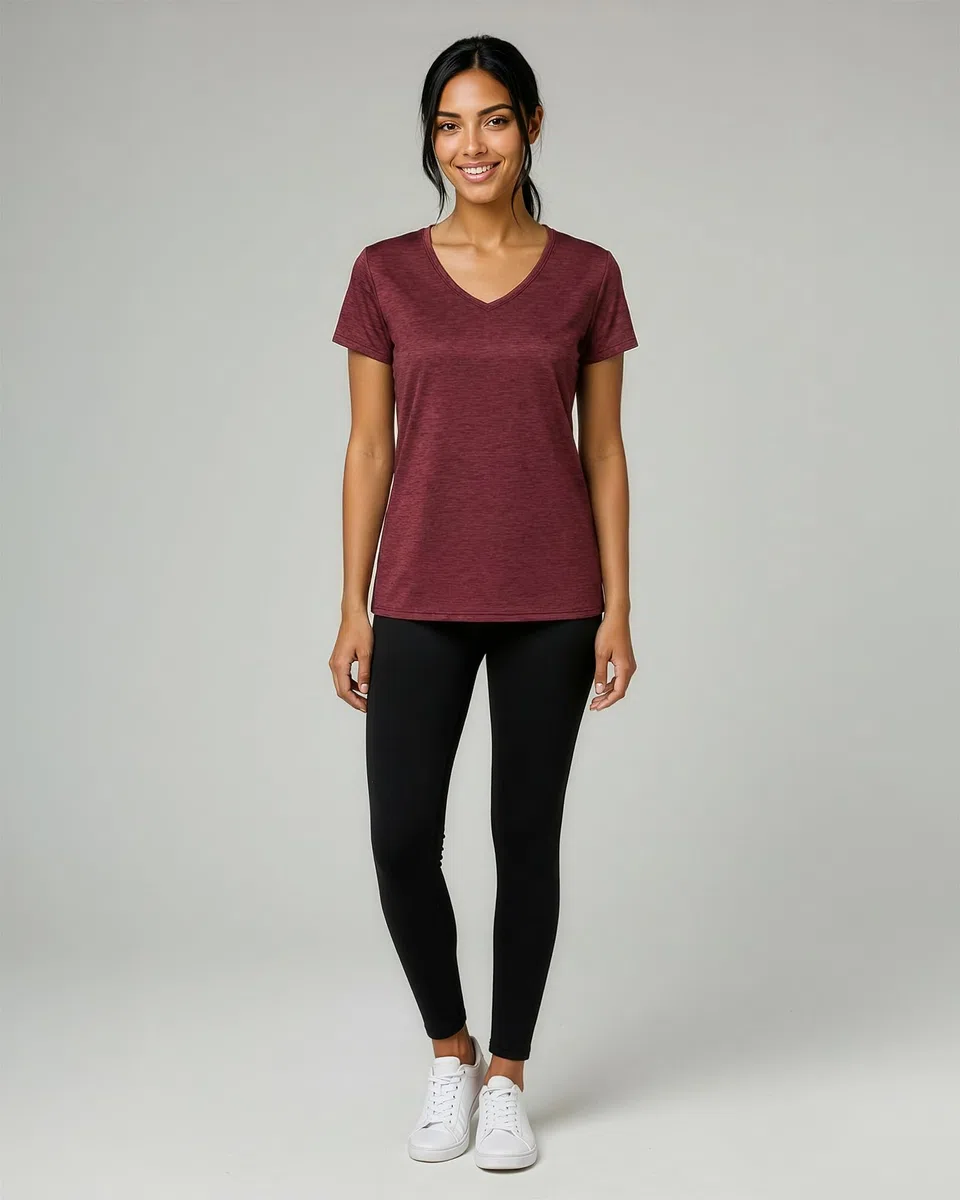 Real Essentials Ladies Dry Fit V Neck T-Shirt Donna (Pacco da 5)