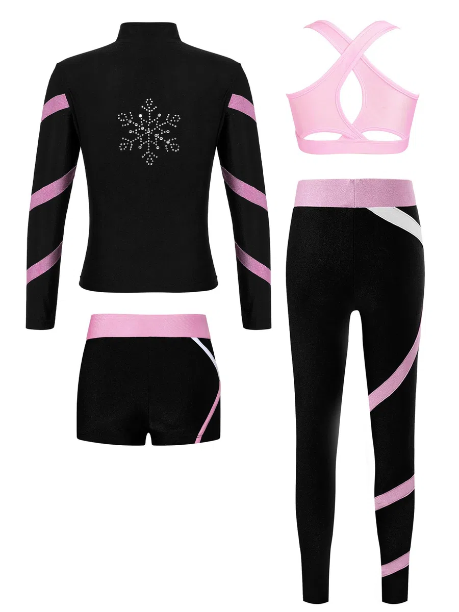 Tute da Pattinaggio in Pile Bambina Completo Invernale Termico Giacca + Reggiseno+ Pantaloni + Pantaloncini Abbigliamento da Pattinaggio su Ghiaccio Rosa 5-6 anni