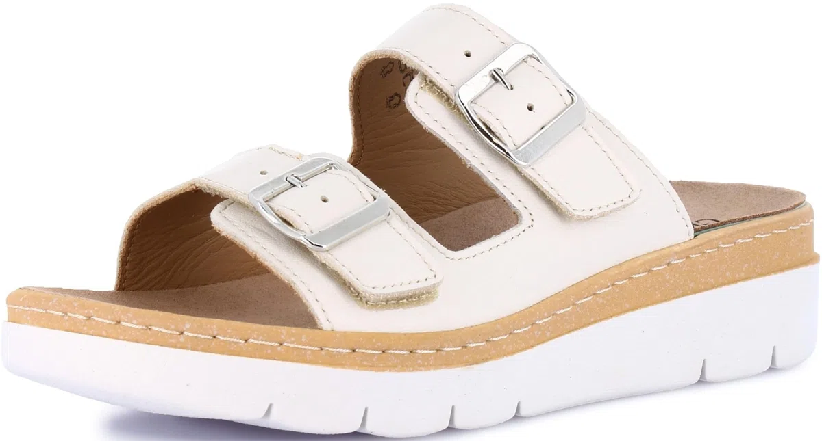 GRÜNLAND Moll - Sandalo Comfort Donna, Vera Pelle, Doppia Fibbia Regolabile, Chiusura a Strappo, Plantare Estraibile Dry-Soft in Lattice e Pelle, Suola Conforma, Tacco 4,5 Cm