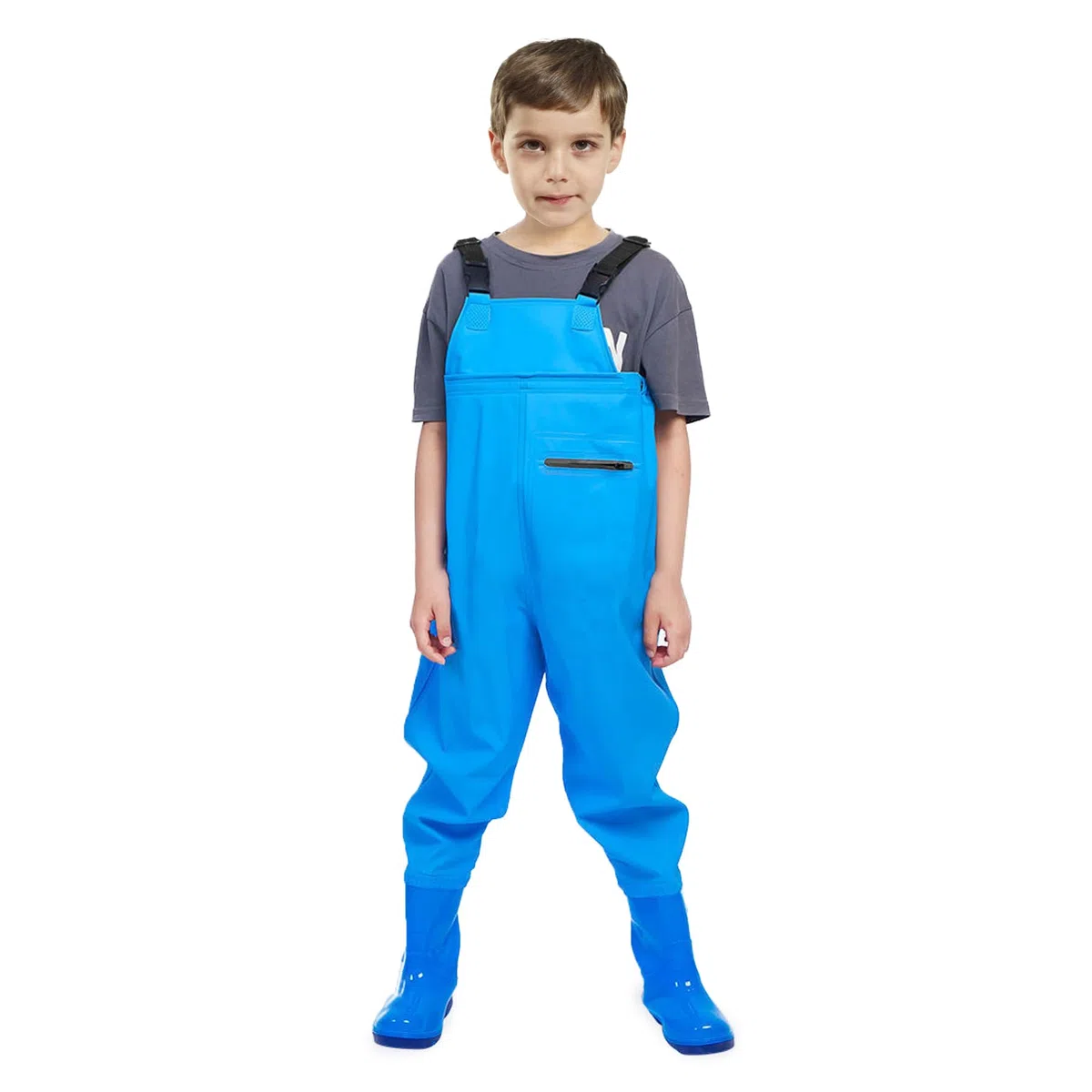 VicBre Salopette per bambini per ragazzi e ragazze, tasca con cerniera, spalline regolabili, design con fibbia posteriore, pantaloni impermeabili con stivali, salopette per ragazzi
