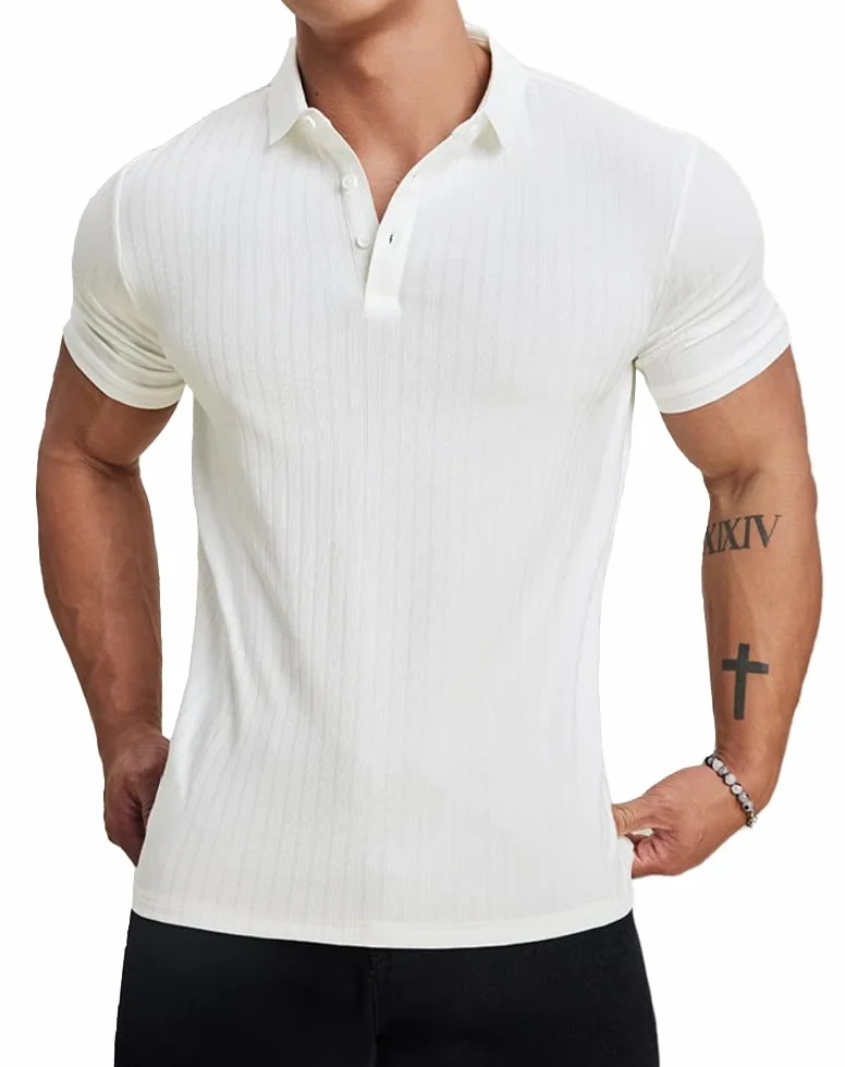 Muscle Cmdr Polo Muscolare a Maniche Lunghe Slim Fit Cotone Casual Golf T-Shirt