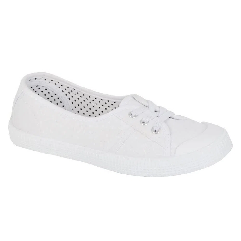 Dek Scarpe basse da donna/ragazza, in tela, con lacci elastici, colore: nero/bianco