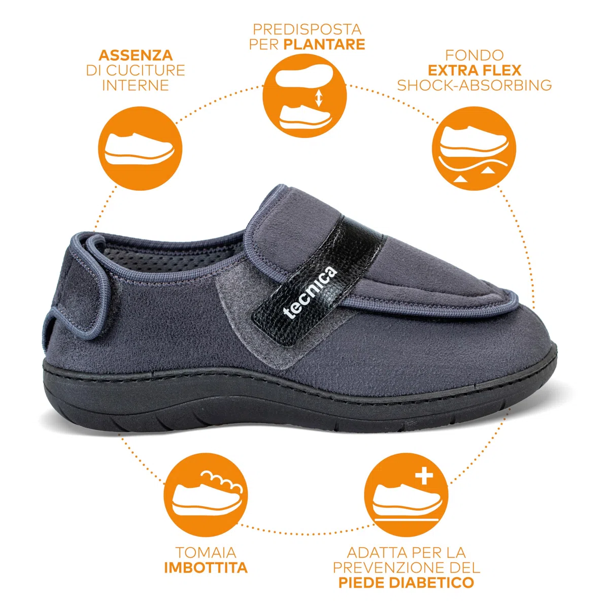 EXTRO STYLE - Scarpe Ortopediche Donna e Uomo, Tecnica 3A, per Fasi Post Operatorie, Cute Fragile, Problemi Vascolari, Plantare Estraibile, Scarpe Antiscivolo in Microfibra, Grigio